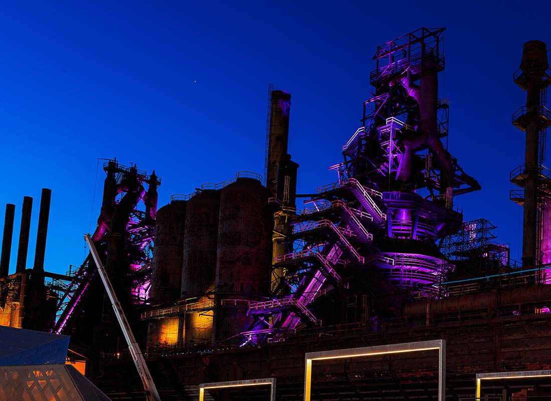 Bethlehem PA Insurance - View of Bethlehem Steel Stacks Lit Up at Night